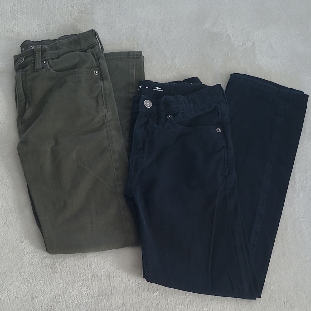 Old Navy Boys 12 Slim Jeans Lot 360 Black Olive Green 360 Stretch Straight Leg